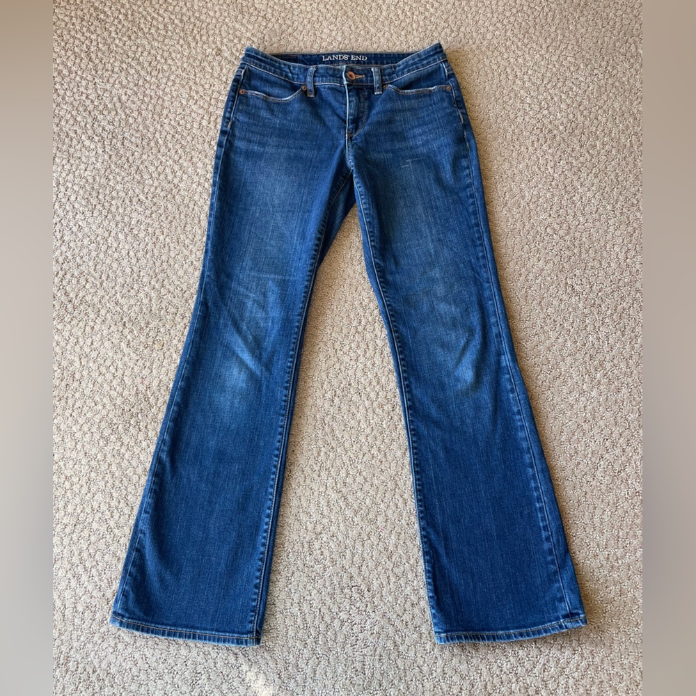 LANDS END classic boot cut mid rise blue jeans